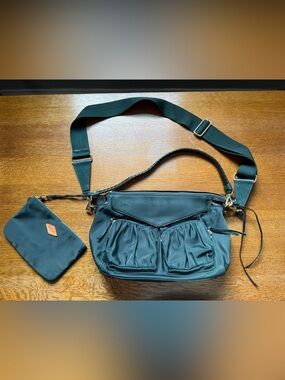 MZ Wallace THOMPSON Crossbody Mallard Dark Green Suede and Nylon Handbag